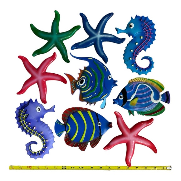 Y2K Fish & Ocean Themed Wall Decor Set of 9 Vibrant Tropical Painted Ceramic - Picture 3 of 16